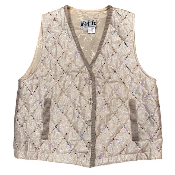 Faith by Celia Forrester Jackets & Blazers - VTG Faith Celia Forrester Embellished Quilted Vest Y2K‎ Art to Wear Size Small